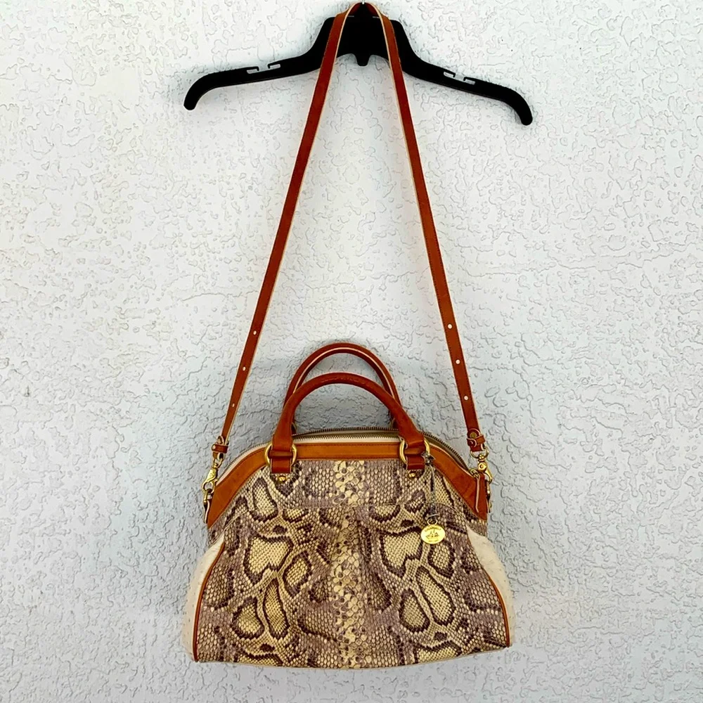 Brahmin Louise Rose SnakeSkin Snake Print Satchel Crossbody Shoulder Bag